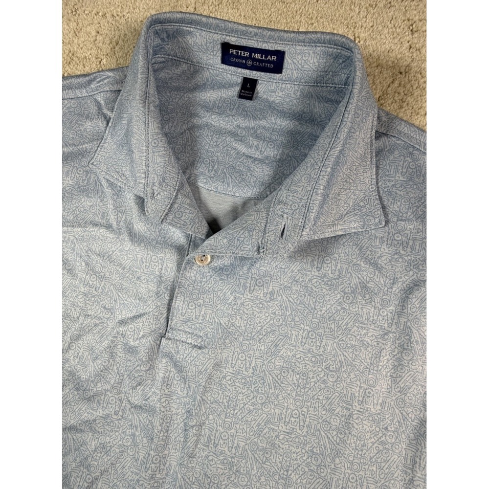 Peter Millar Men's Polo Shirt Blue Crown Crafted Geometric Sz Large